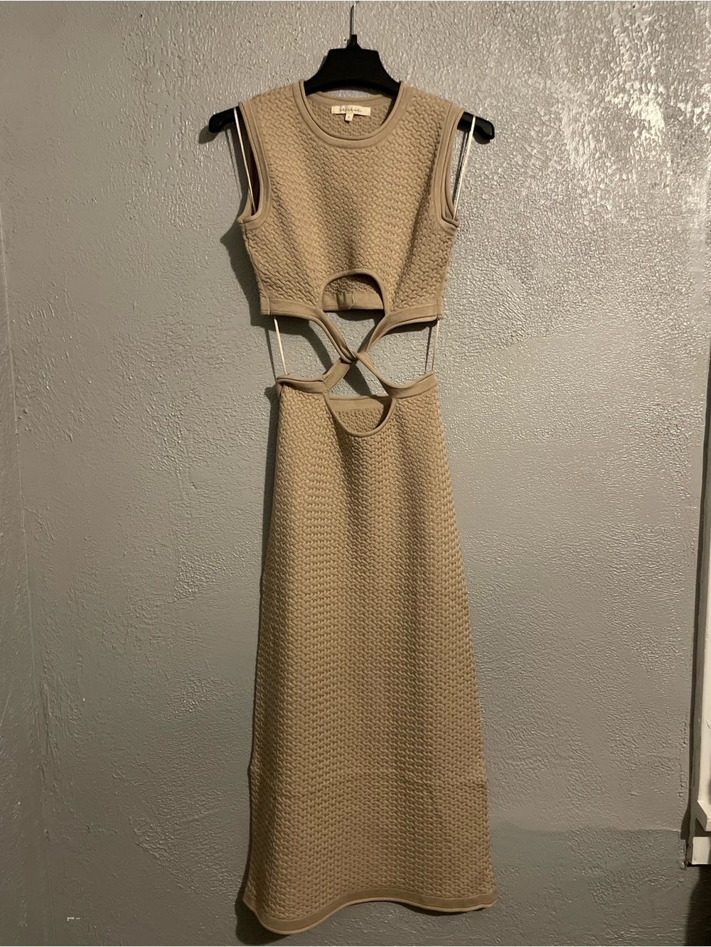 Sleeveless Textured Maxi Dress with Cutout Waist in Tan NWOT